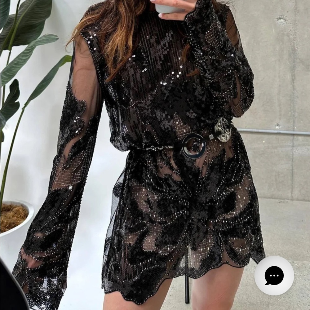 Amber Nights Black Beaded Mini Dress